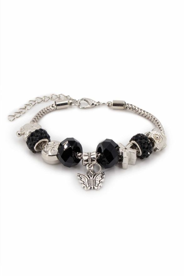 Bracelet fantaisie breloques strass noir
