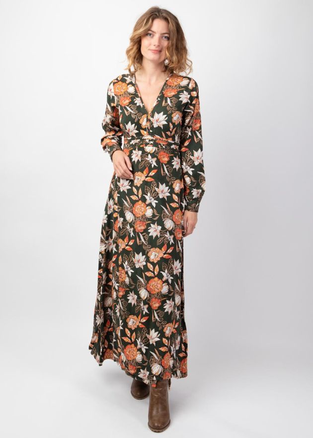 robe longue manches longues hiver imprimé fleuri