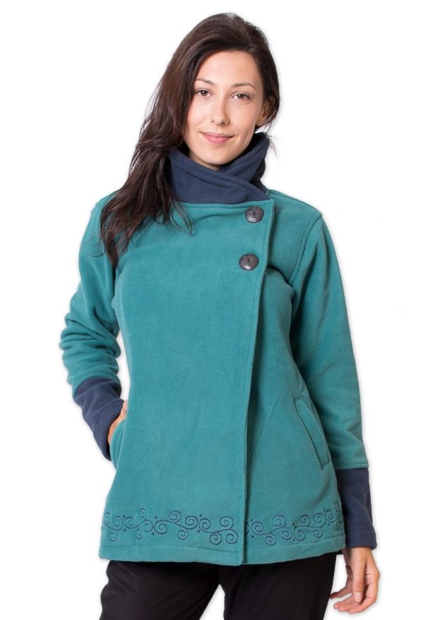 veste polaire ethnique col montant vert