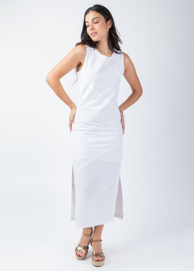 robe longue unie blanche doublée coupe droite