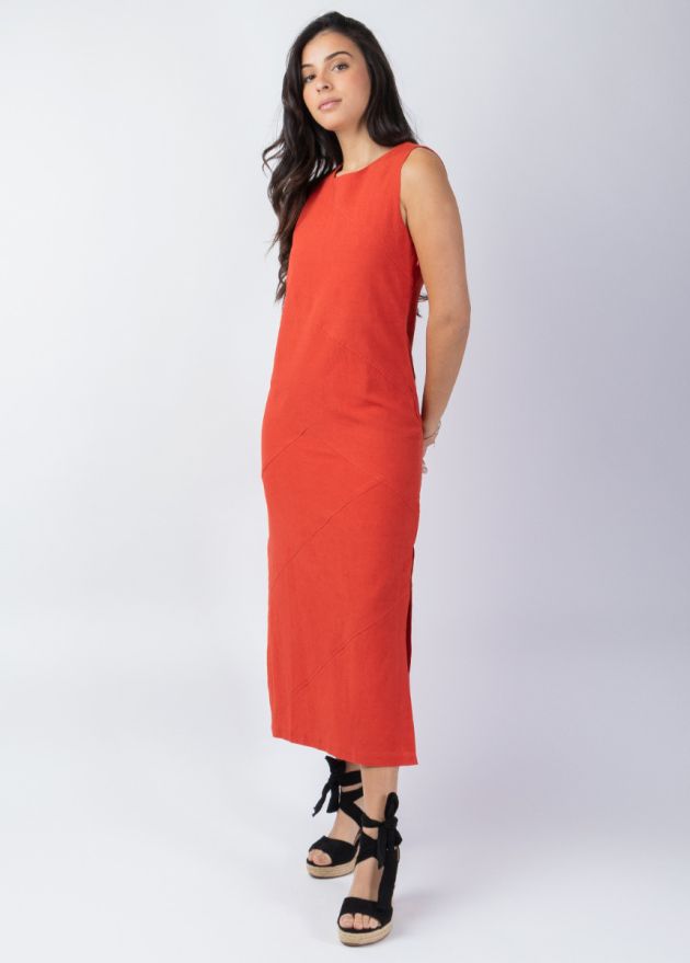 robe longue unie terracotta coupe droite près du corps