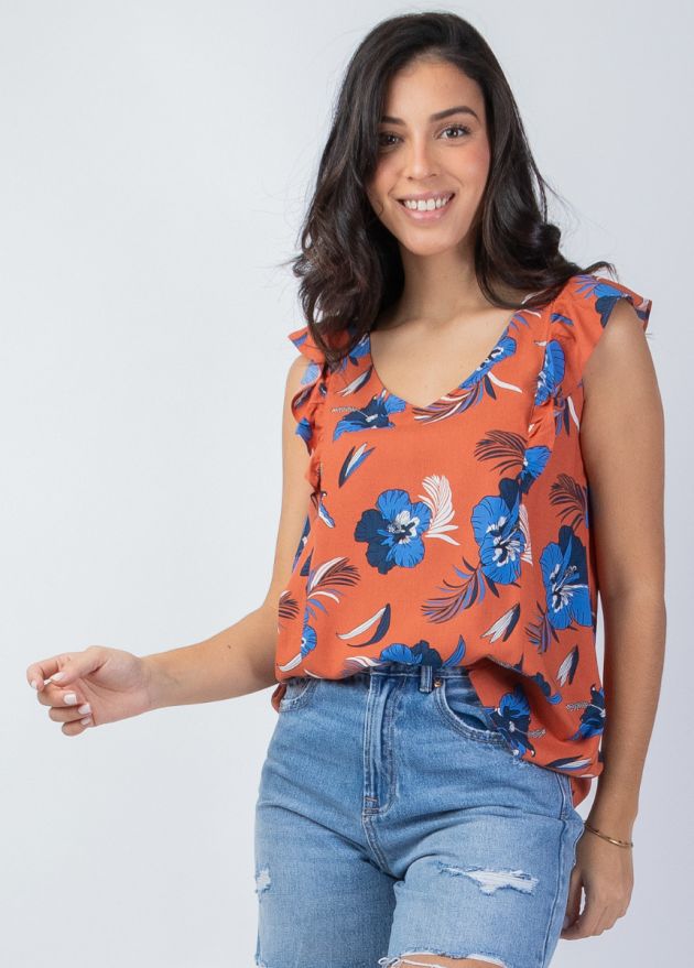 haut femme été fleuri encolure en v devant et dos zoom