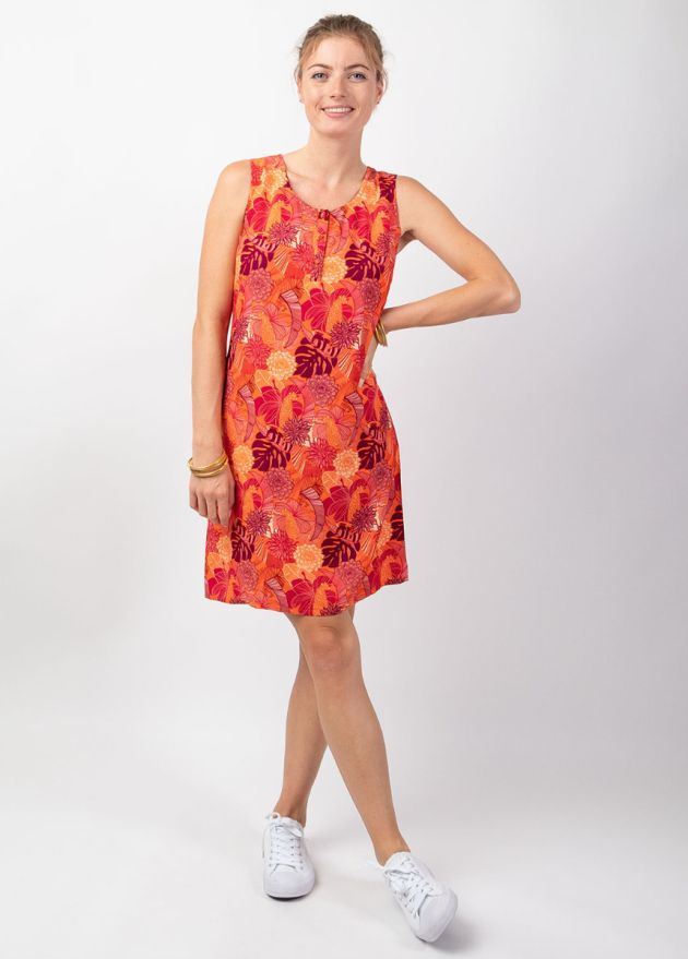robe courte sans manches légère en viscose coton motif floral face