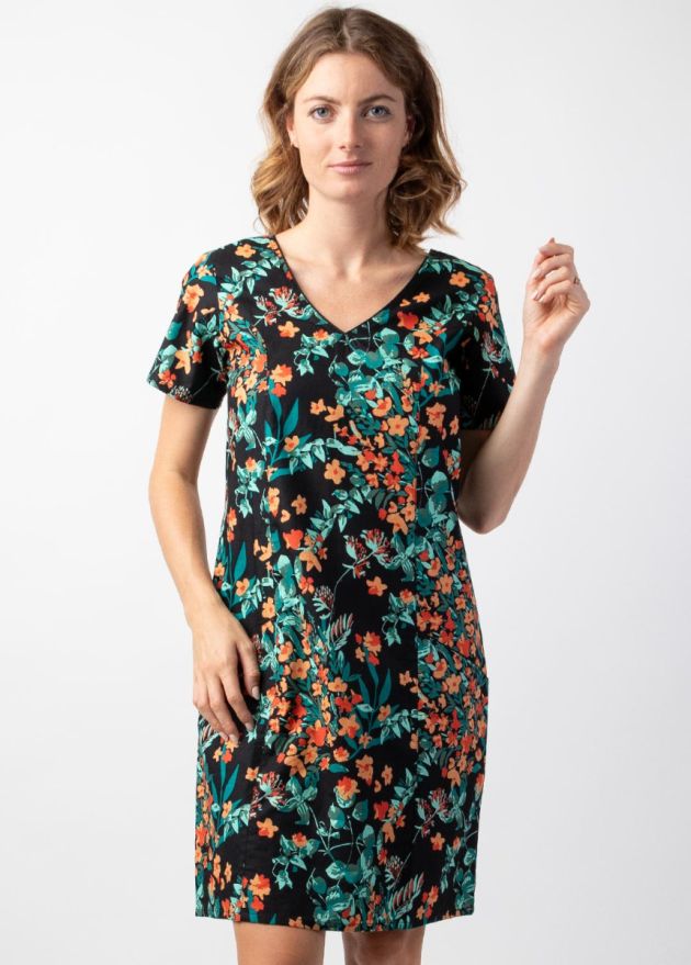 robe courte été en coton encolure en v devant et dos zoom