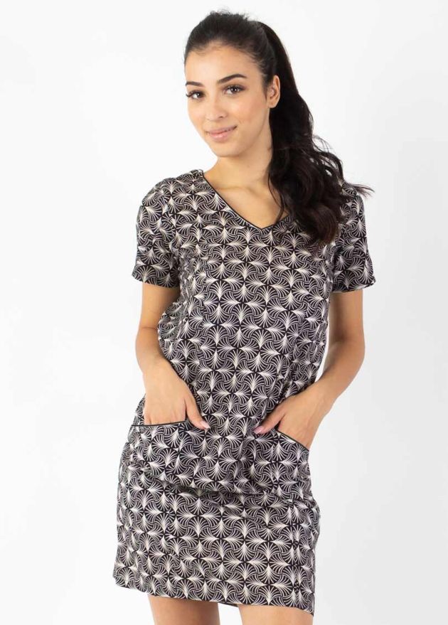robe courte coton manches courtes avec poches zoom