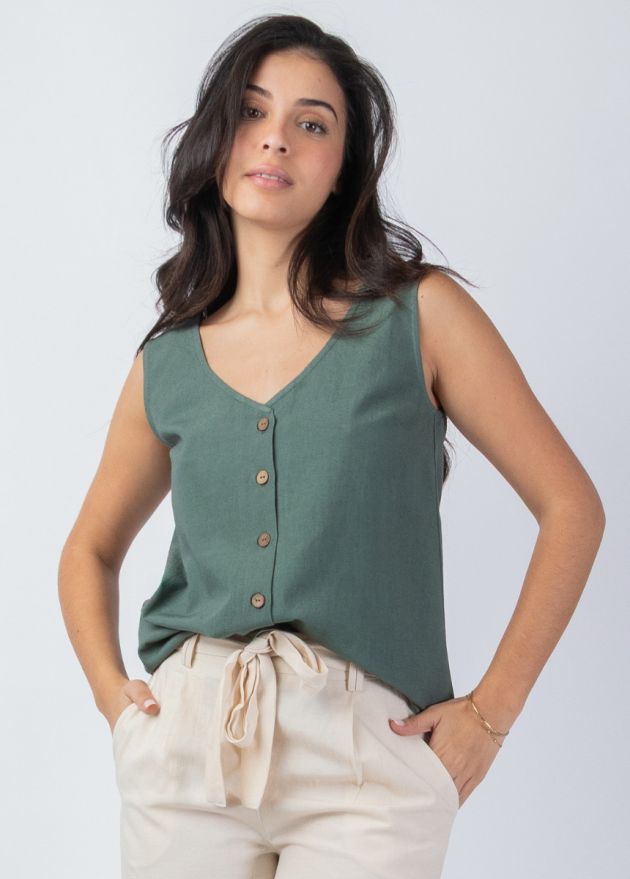 top été sans manches kaki face