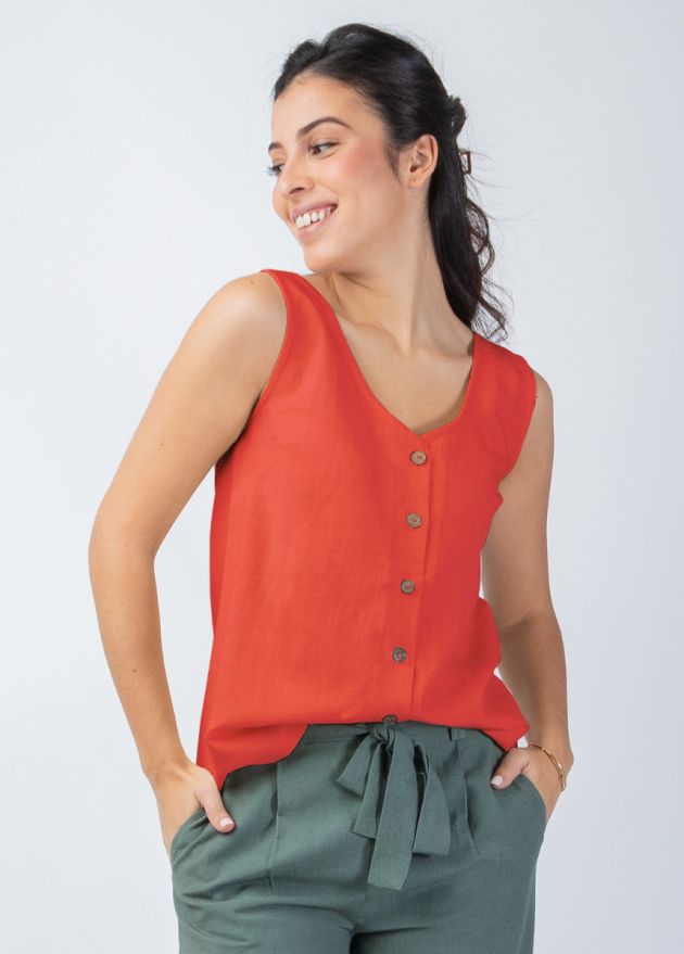 top été larges bretelles uni terracotta encolure en v zoom