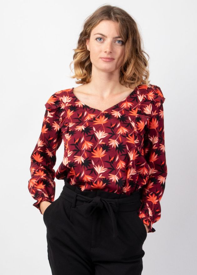 blouse hiver encolure en v motif fleuri