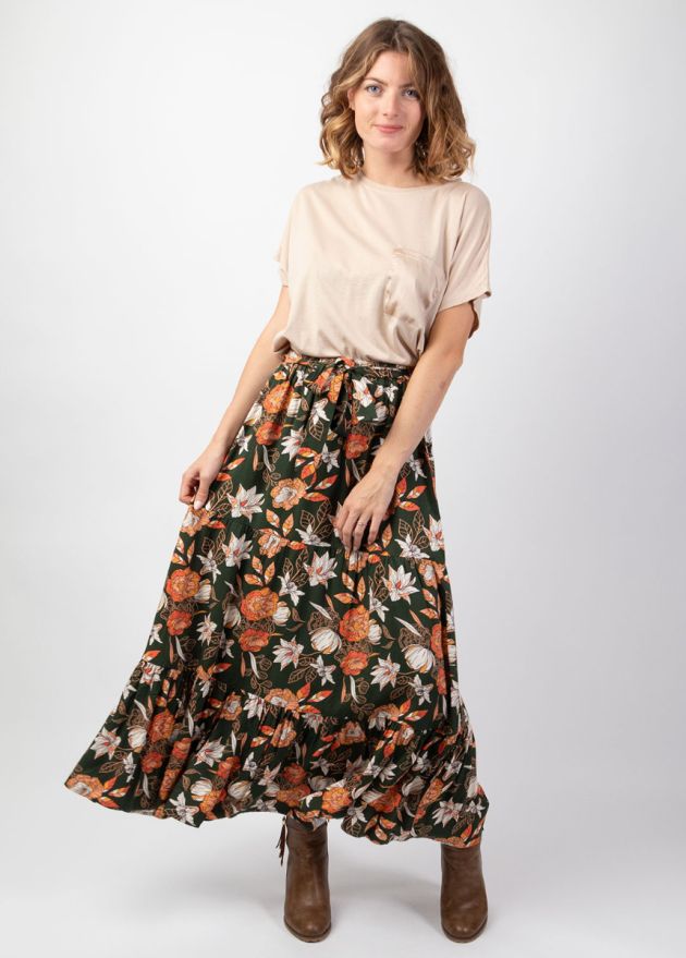 jupe longue en twill de viscose taille elastique