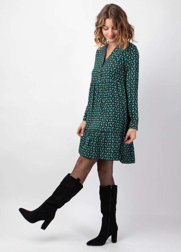 robe hiver babydoll motif ethnique bleu