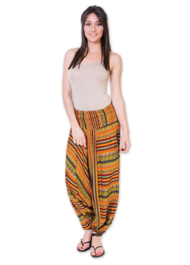 sarouel viscose femme motif fleuri orange face