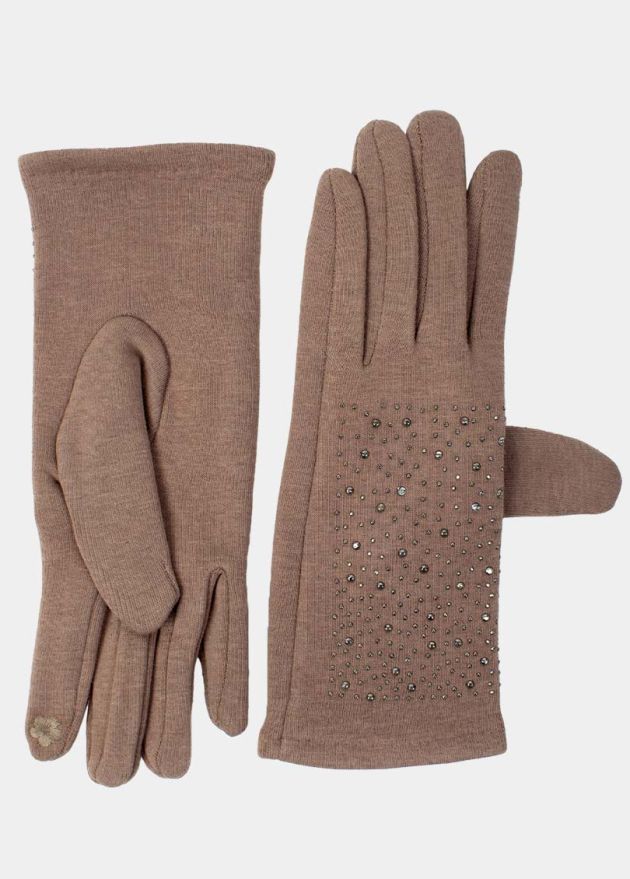 gants unis strass beige face