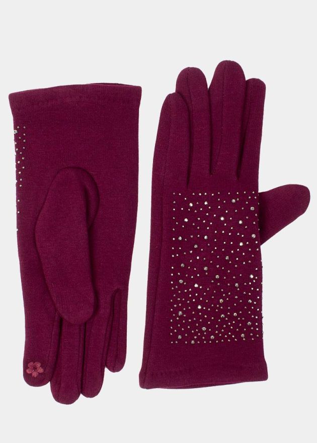 gants unis strass bordeaux face