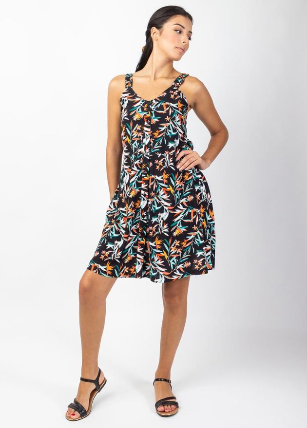robe courte à bretelles froncées encolure en v