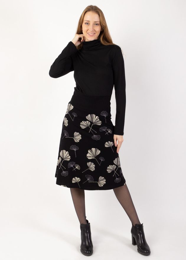 jupe midi coton imprimé noir gris face