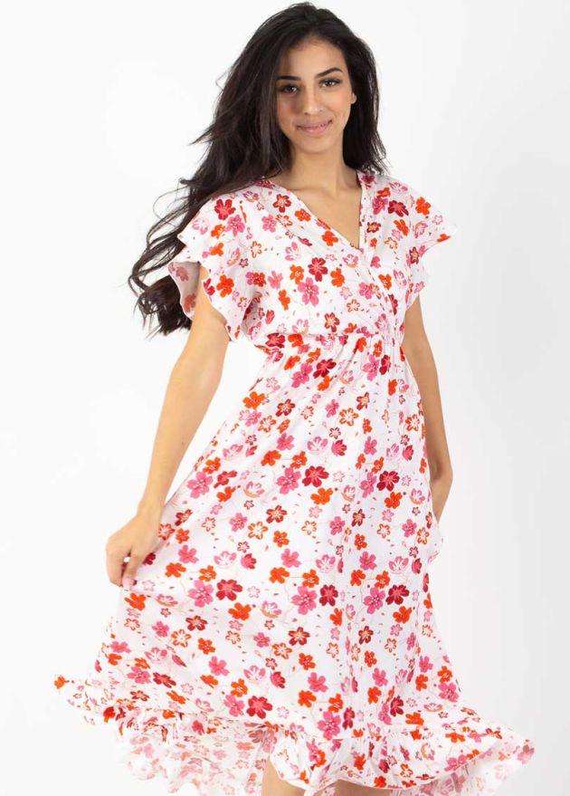 robe longue blanche motifs floraux colorés zoom