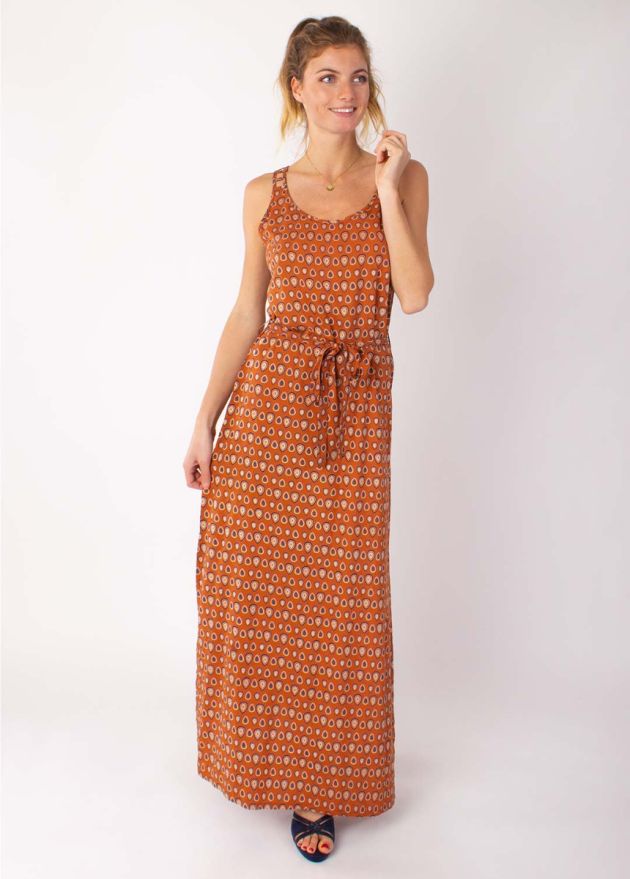 robe longue motif imprimé camel face