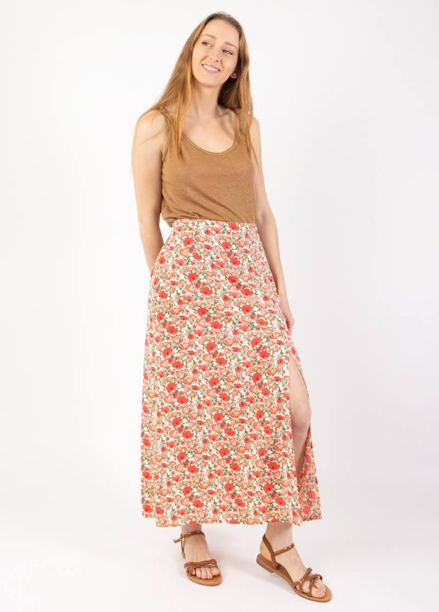 jupe longue motif floral face