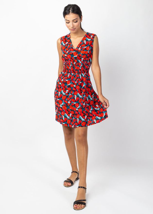 robe courte larges bretelles motif fleuri face