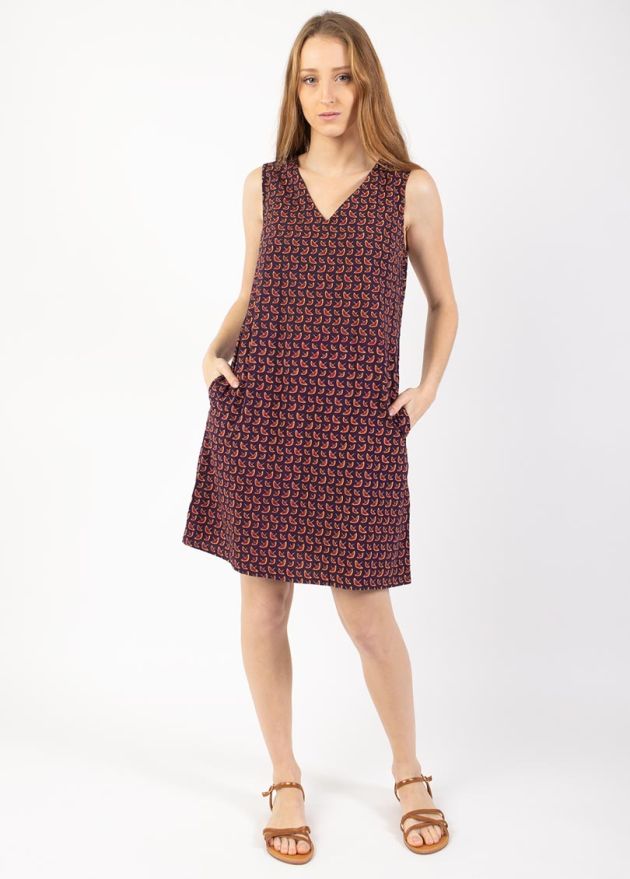 robe courte viscose prune col V face