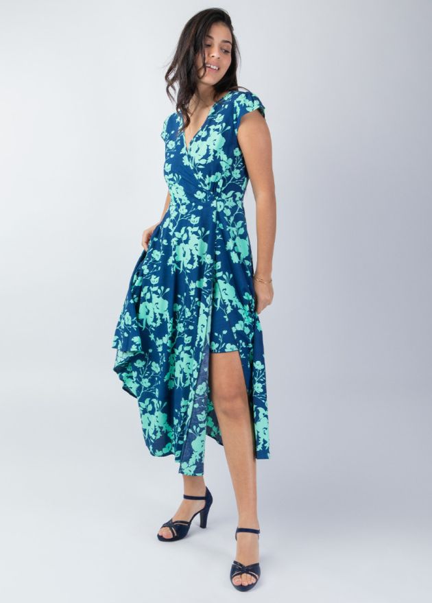 robe mi-longue bohème encolure en v croisé face