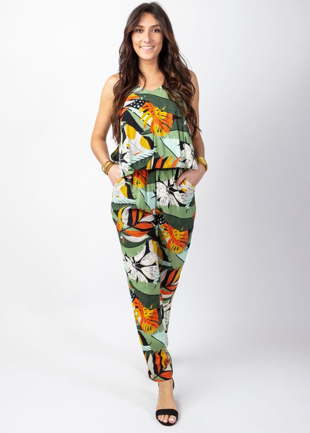 combi pantalon viscose motif ethnique coloré face