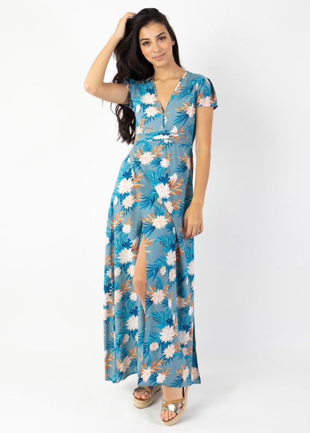 robe longue imprimé fleur exotique face