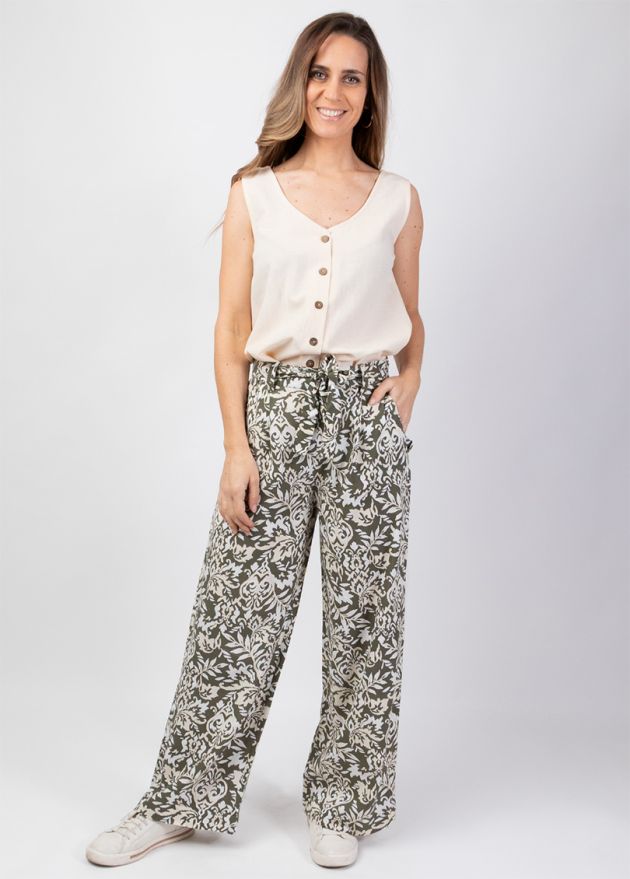pantalon jambes larges motif ethnique face