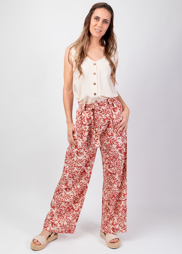 pantalon jambes larges en viscose ceinturé face