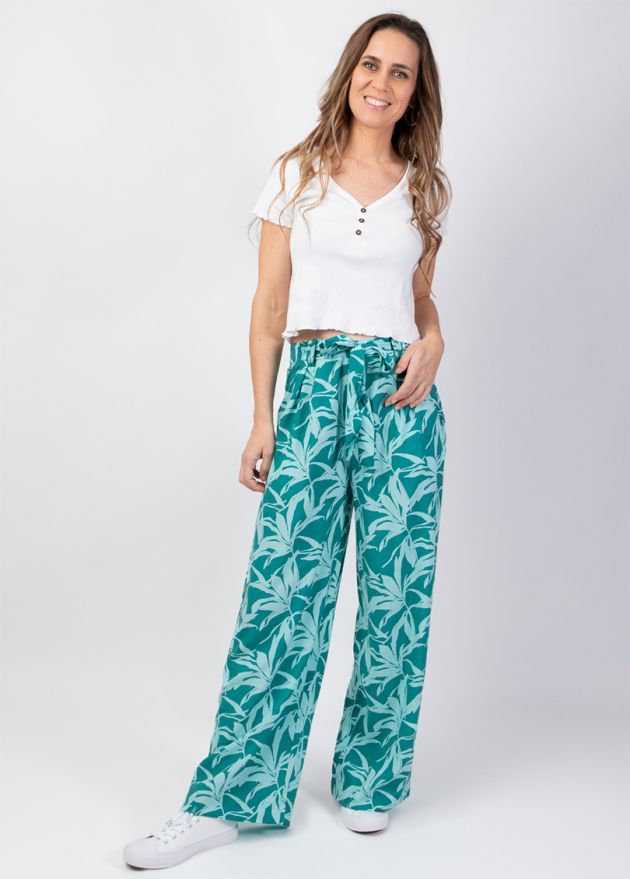 pantalon ceinturé coupe ample en viscose face
