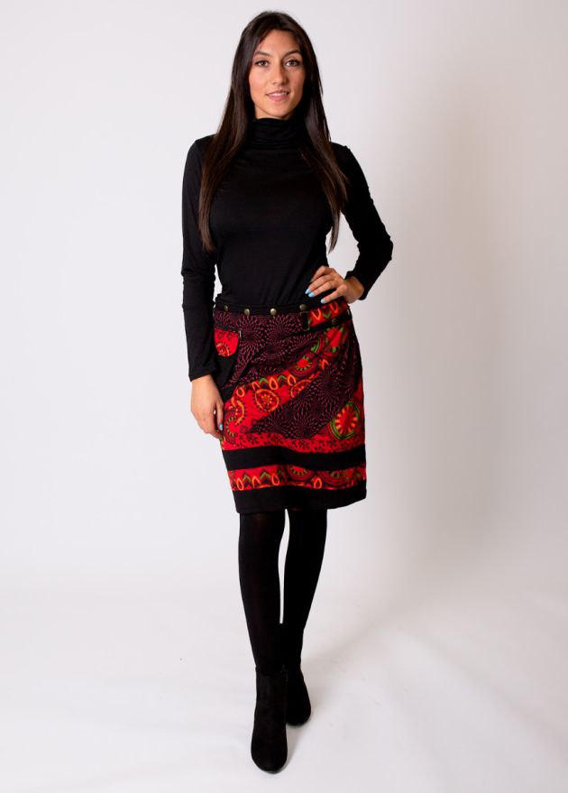 jupe hiver boutonnage pression rouge