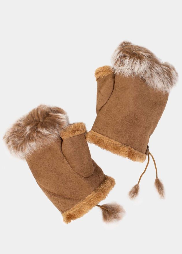 mitaines fausse fourrure camel femme hiver face