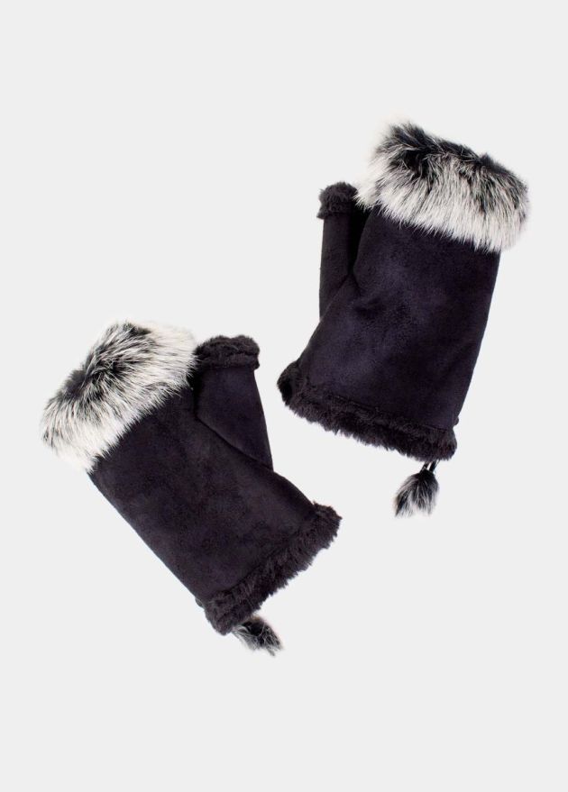 Mitaines fourrure noires femme hiver face