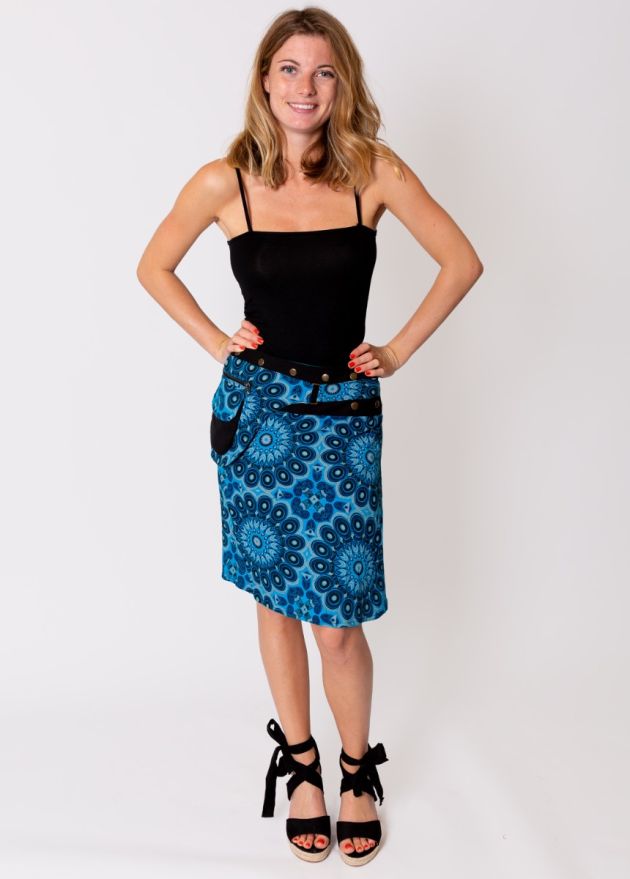 jupe portefeuille coton imprimée bleu