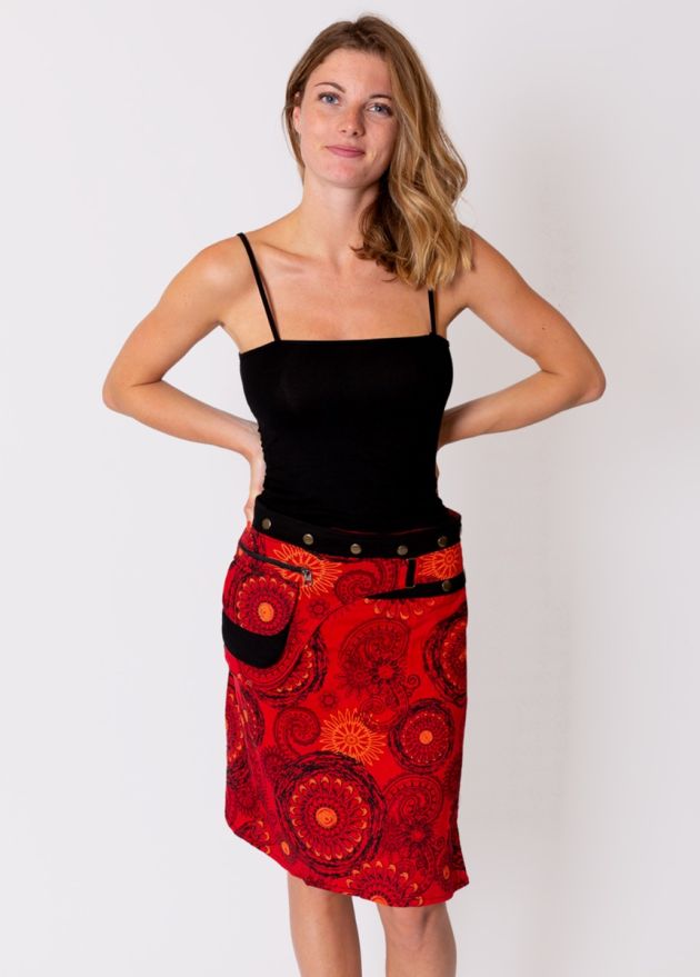 jupe portefeuille rouge coton