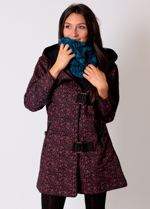Manteau doublé polaire OLENIO fleuri bordeaux