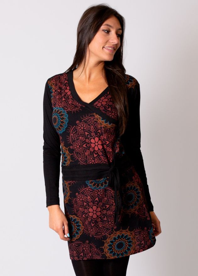 robe en coton hiver motif ethnique marron
