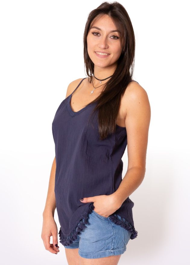 Top 100% coton détail pompons PERRINE marine