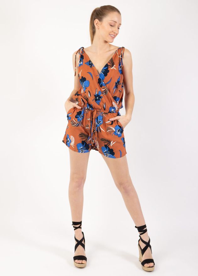 combi-short couleur terra cotta motif floral en pied