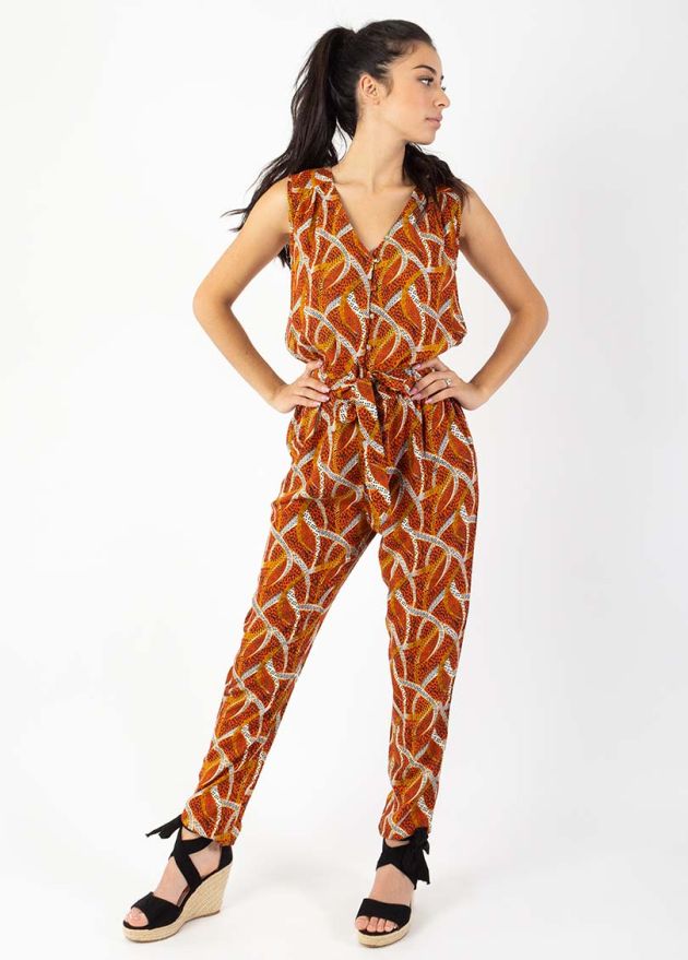 combi pantalon motif ethnique africain orange