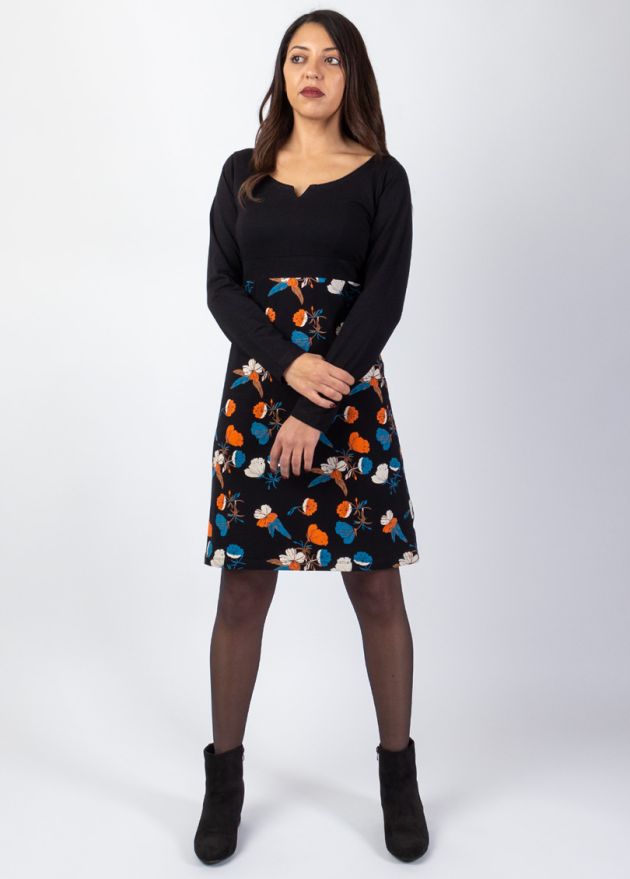 robe courte hiver 100% coton manches longues buste uni noir
