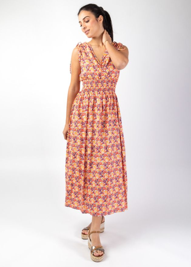 robe longue été larges bretelles taille élastiquée face