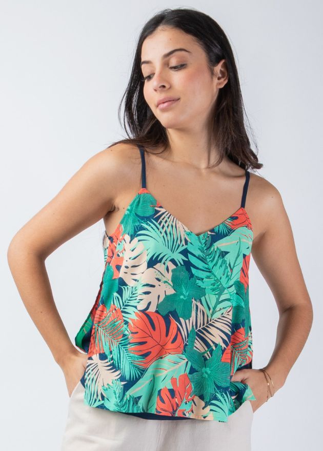 top fines bretelles motif tropical coloré zoom
