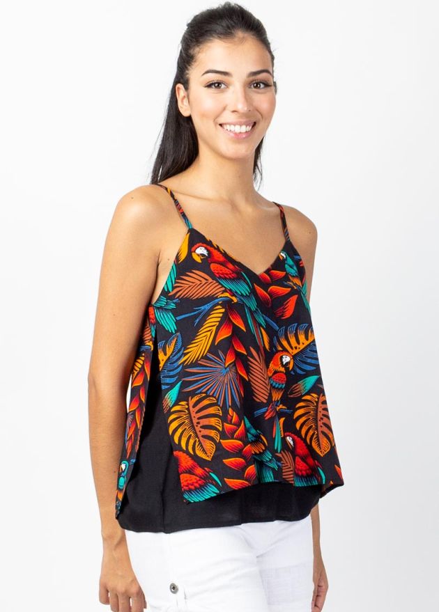 top fluide à fines bretelles motif ethnique animalier zoom