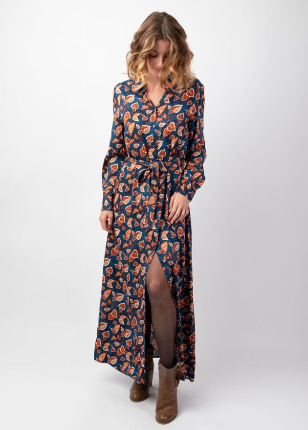 robe longue hiver fendue imprimé fleuri viscose épais 