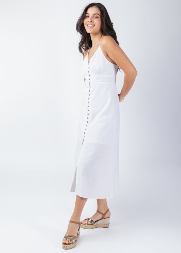 robe longue blanche fines bretelles face