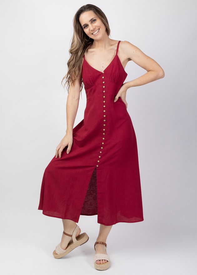 robe longue unie framboise à fines bretelles face