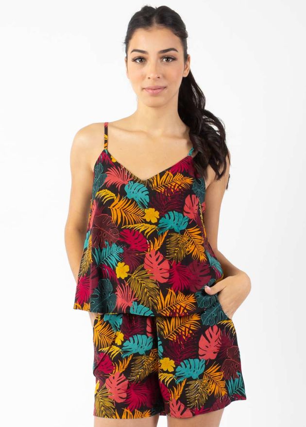 combi short motif orangé exotique zoom