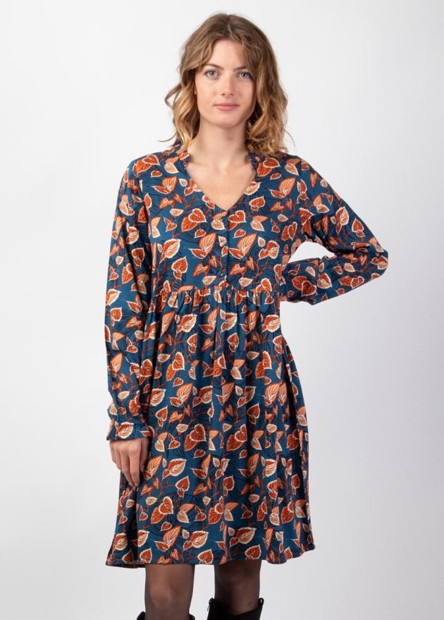 robe courte hiver manches longues encolure en v face