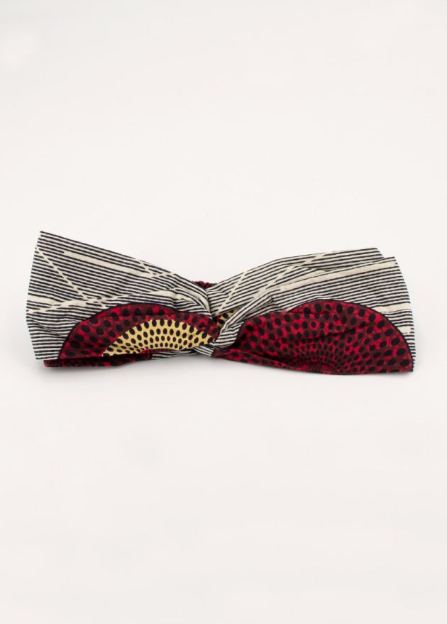 bandeau africain effet croisé imprimé beige et rouge